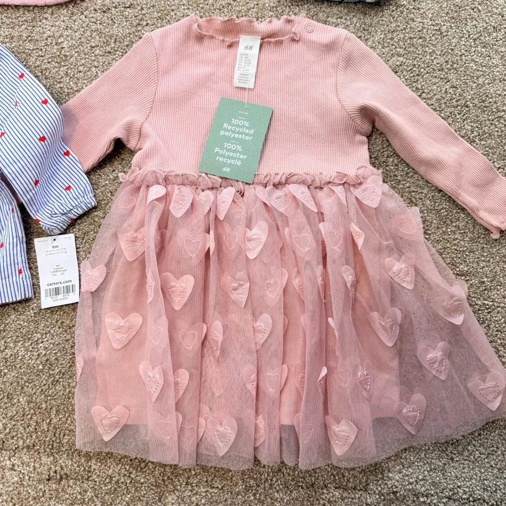 Baby Girl 6-Piece Clothes Lot 6-9M Carters H&M Cat & Jack Dress Vest Bodysuit